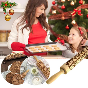 Wunderbares Nudelholz mit Weihnachtskeksemustern